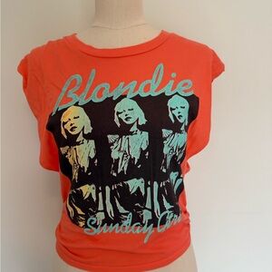 Daydreamer Blondie Graphic Muscle Tee – Bright Orange 80s Rock Band Shirt Size S